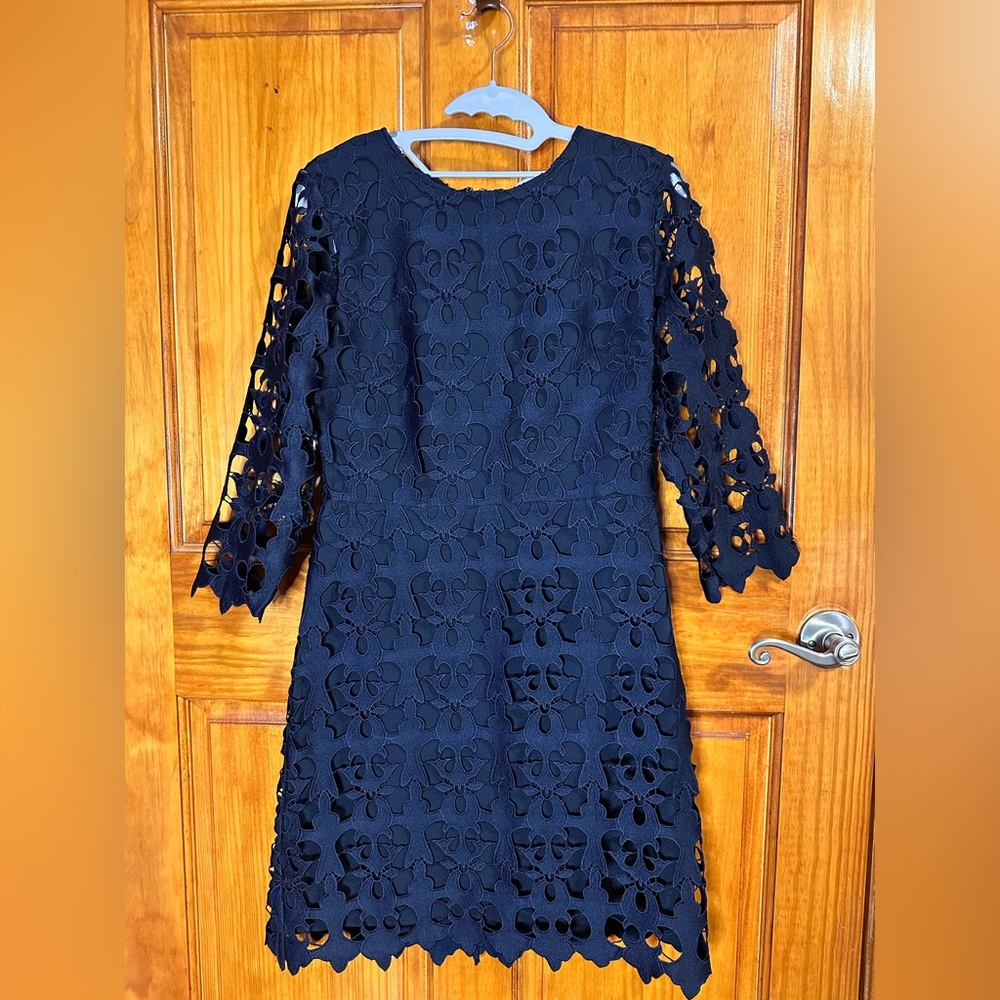 LOFT Navy Floral Lace Long Sleeve Dress